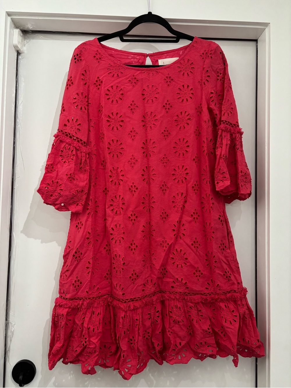 Anthropologie Pink Eyelet Ruffle Mini Dress